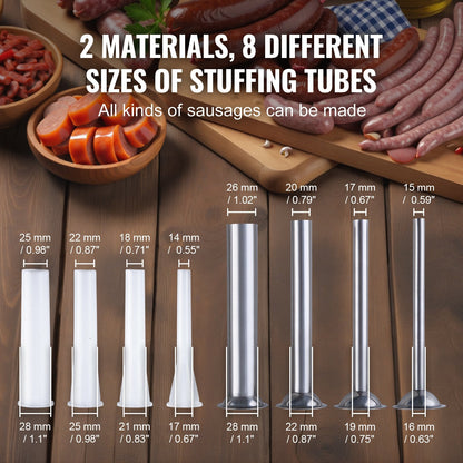 Manual Stainless Steel Sausage Stuffer, 2.5L Capacity, Horizontal Design