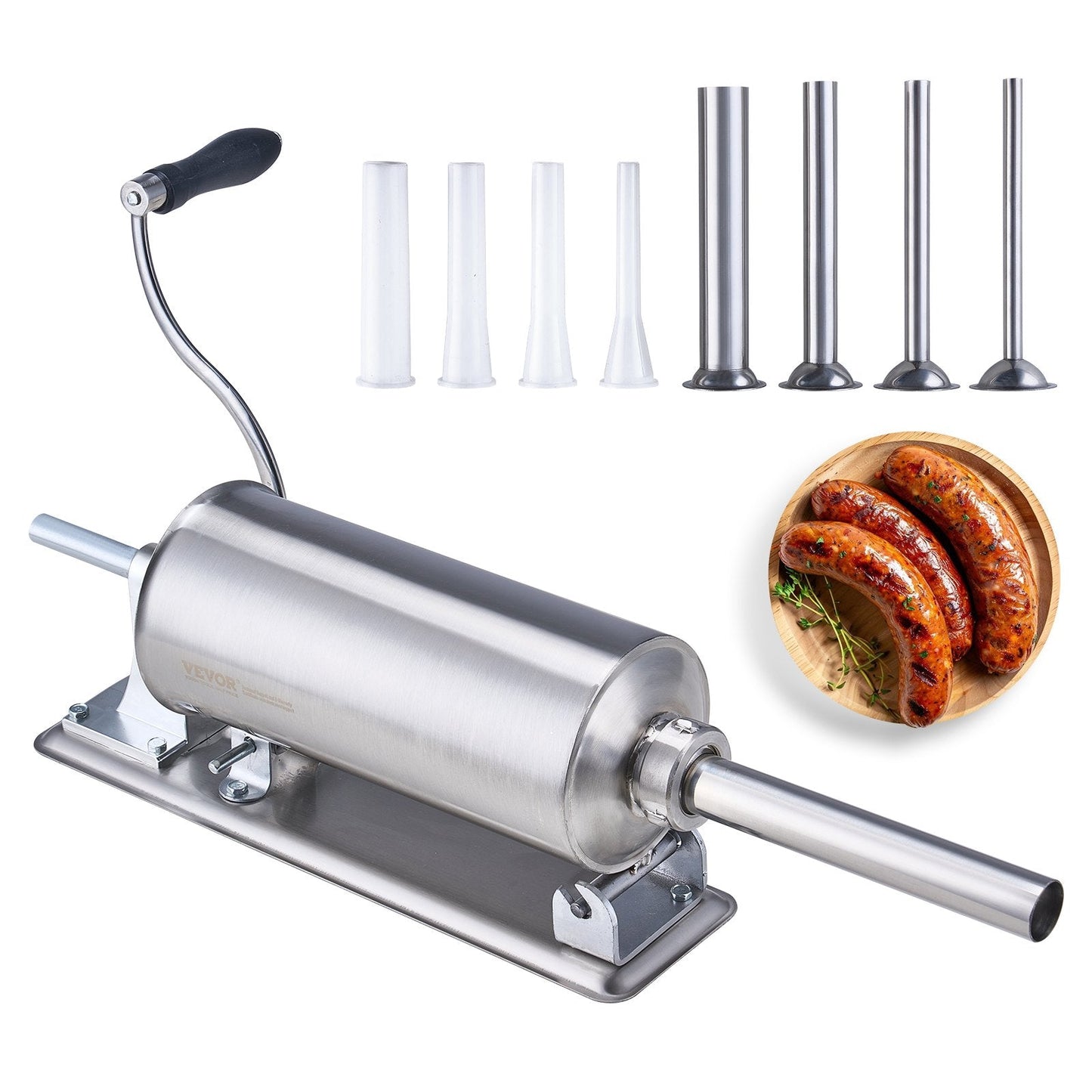 Manual Stainless Steel Sausage Stuffer, 2.5L Capacity, Horizontal Design