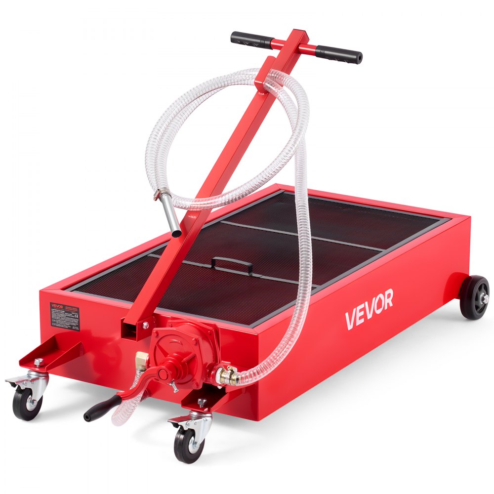 Low Profile Oil Drain Pan, 75.7 L Capacity, Rolling Oil Drain Pan with Manual Pump, 2.2 m Hose & T Folding Handle, Leak-proof & Corrosion-resistant, Fit for Cars, SUVs, Trucks, ATVs, Red