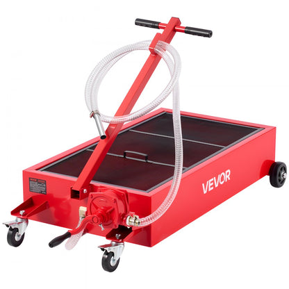 Low Profile Oil Drain Pan, 75.7 L Capacity, Rolling Oil Drain Pan with Manual Pump, 2.2 m Hose & T Folding Handle, Leak-proof & Corrosion-resistant, Fit for Cars, SUVs, Trucks, ATVs, Red