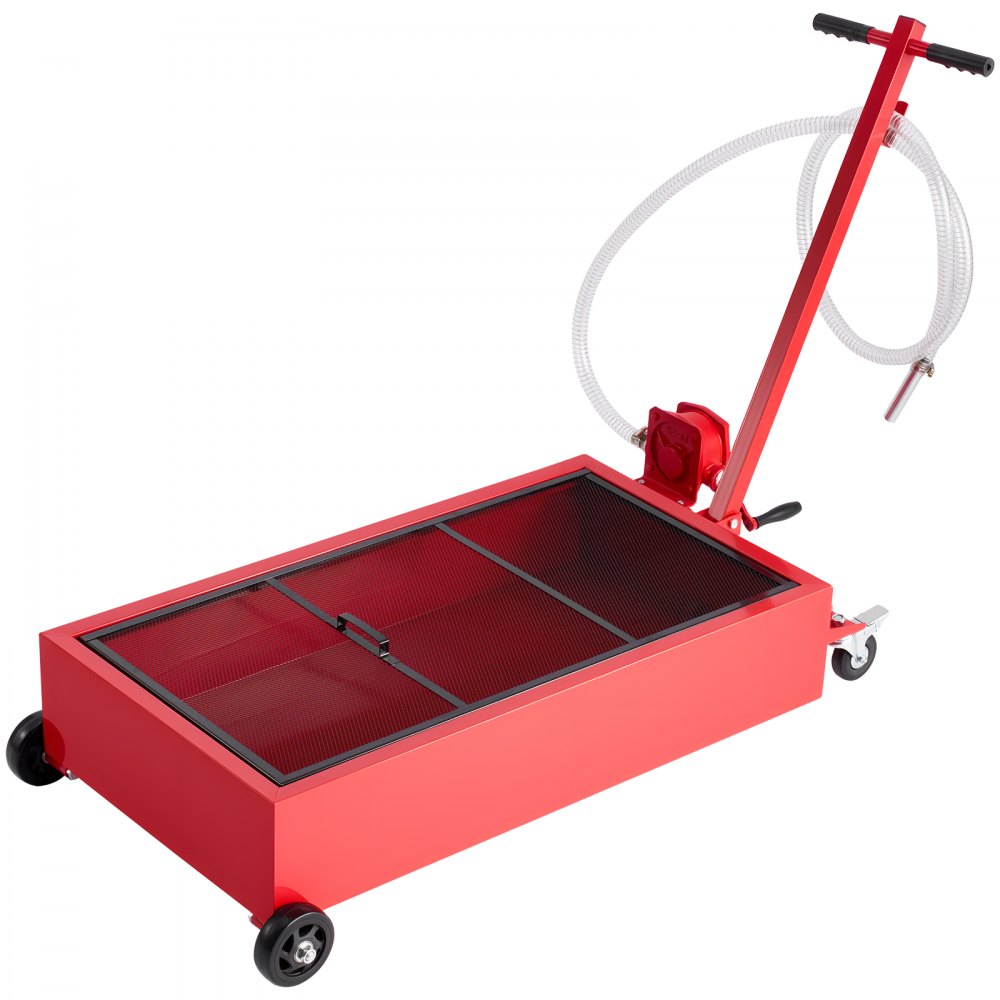 Low Profile Oil Drain Pan, 75.7 L Capacity, Rolling Oil Drain Pan with Manual Pump, 2.2 m Hose & T Folding Handle, Leak-proof & Corrosion-resistant, Fit for Cars, SUVs, Trucks, ATVs, Red