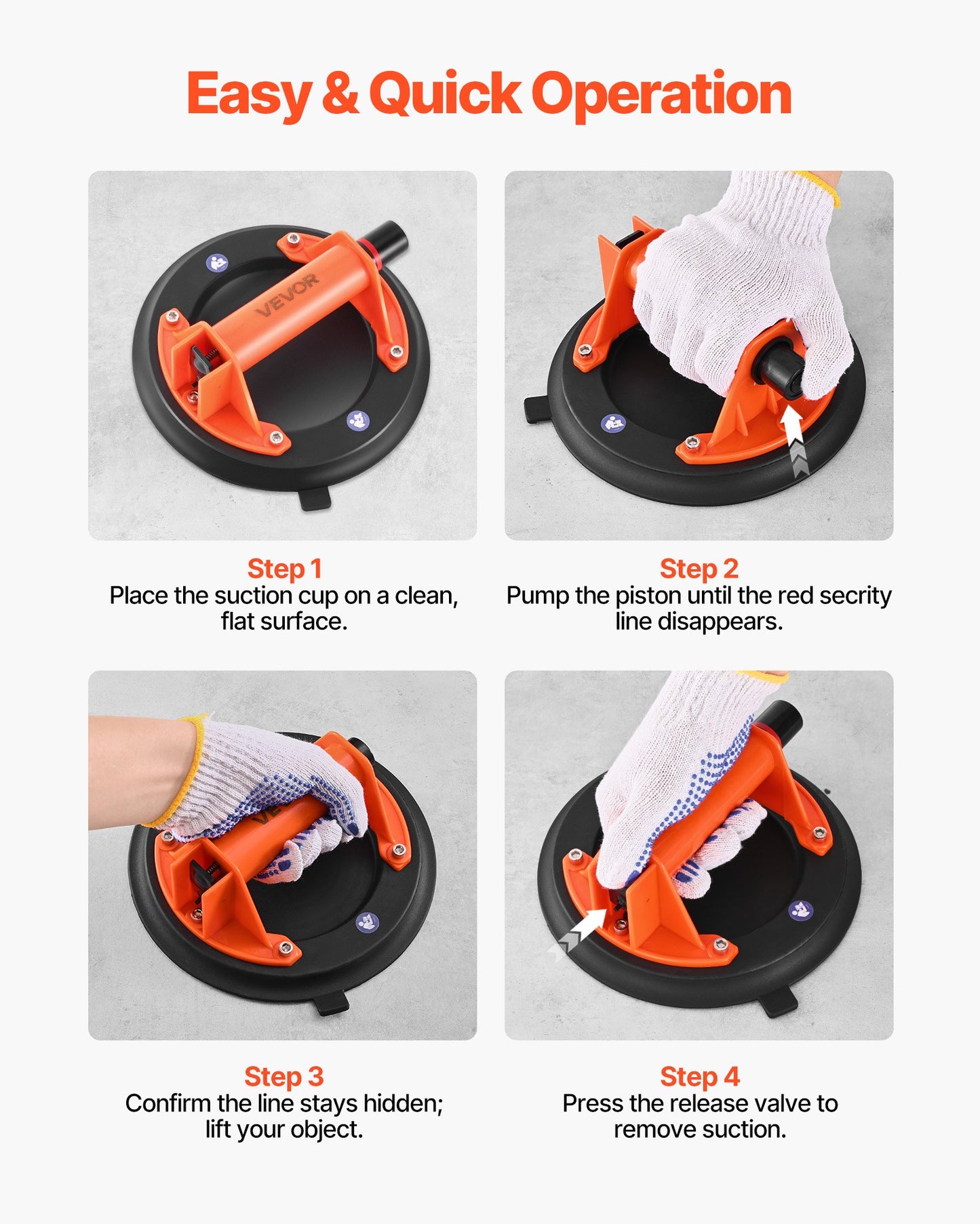 Vacuum Suction Cup, 203 mm Vacuum Glass Lifter with ABS Handle, 180 kg Max Lifting Capacity Tile Suction Cup Tool with Carrying Case for Lifting Large Tile, Granite, Drywall, Windows (2-Pack)