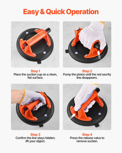 Vacuum Suction Cup, 203 mm Vacuum Glass Lifter with ABS Handle, 180 kg Max Lifting Capacity Tile Suction Cup Tool with Carrying Case for Lifting Large Tile, Granite, Drywall, Windows (2-Pack)