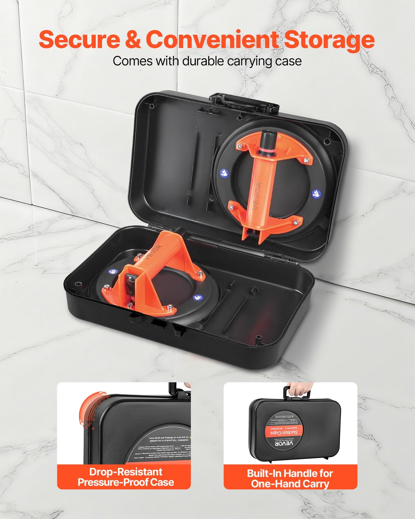 Vacuum Suction Cup, 203 mm Vacuum Glass Lifter with ABS Handle, 180 kg Max Lifting Capacity Tile Suction Cup Tool with Carrying Case for Lifting Large Tile, Granite, Drywall, Windows (2-Pack)