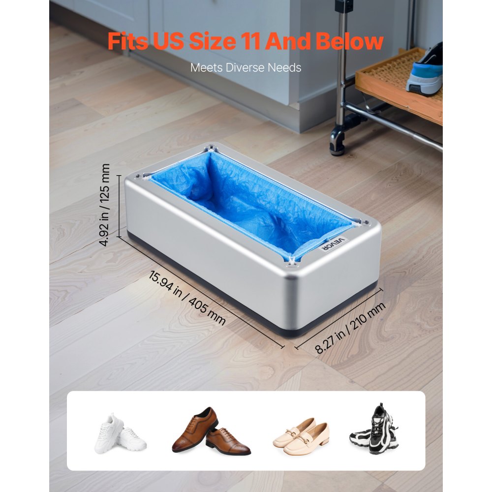 VEVOR Shoe Cover Dispenser Fits Up to US 11 with 100 Disposable Plastic Covers