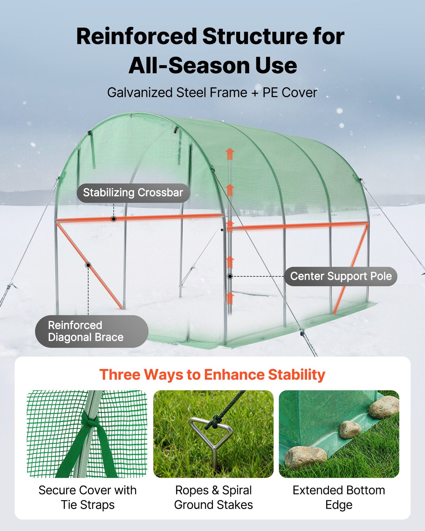 Walk-in Tunnel Greenhouse, 2.93x1.97x1.94 m Hoop House Greenhouse Tunnel with Watering System, Plant Hot House with Steel Frame, PE Cover, Roll-Up Zipper Door and 6 Windows for Outdoors, Green