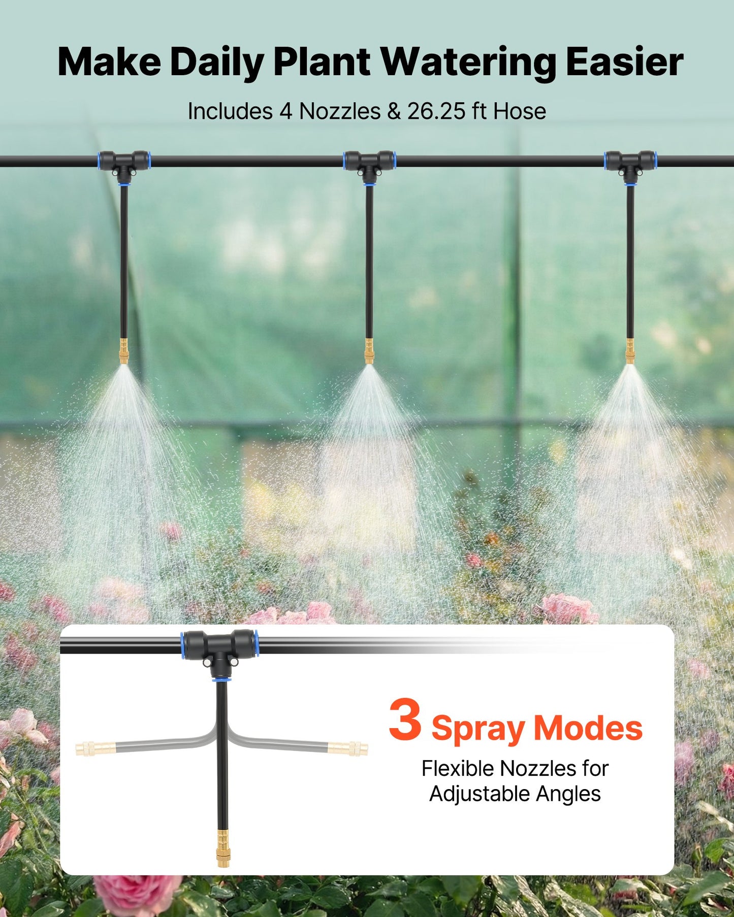 Walk-in Tunnel Greenhouse, 2.93x1.97x1.94 m Hoop House Greenhouse Tunnel with Watering System, Plant Hot House with Steel Frame, PE Cover, Roll-Up Zipper Door and 6 Windows for Outdoors, Green