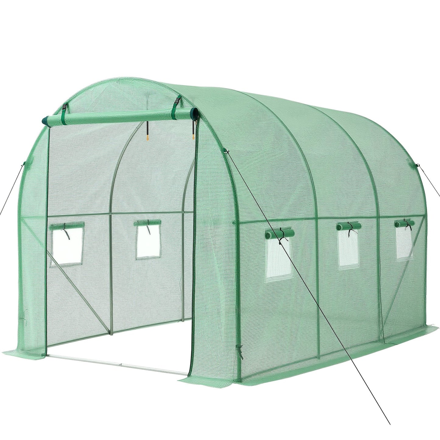 Walk-in Tunnel Greenhouse, 2.93x1.97x1.94 m Hoop House Greenhouse Tunnel with Watering System, Plant Hot House with Steel Frame, PE Cover, Roll-Up Zipper Door and 6 Windows for Outdoors, Green