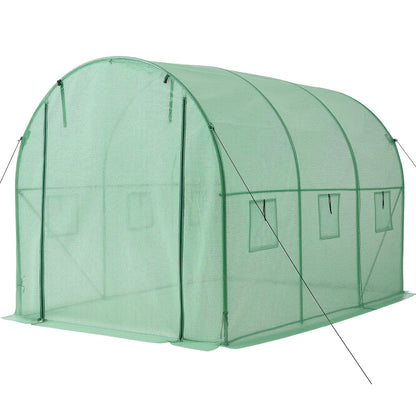 Walk-in Tunnel Greenhouse, 2.93x1.97x1.94 m Hoop House Greenhouse Tunnel with Watering System, Plant Hot House with Steel Frame, PE Cover, Roll-Up Zipper Door and 6 Windows for Outdoors, Green