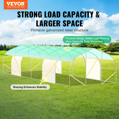 VEVOR Walk-in Tunnel Greenhouse 29.53x9.84x6.6ft Galvanized Frame PE Cover Green