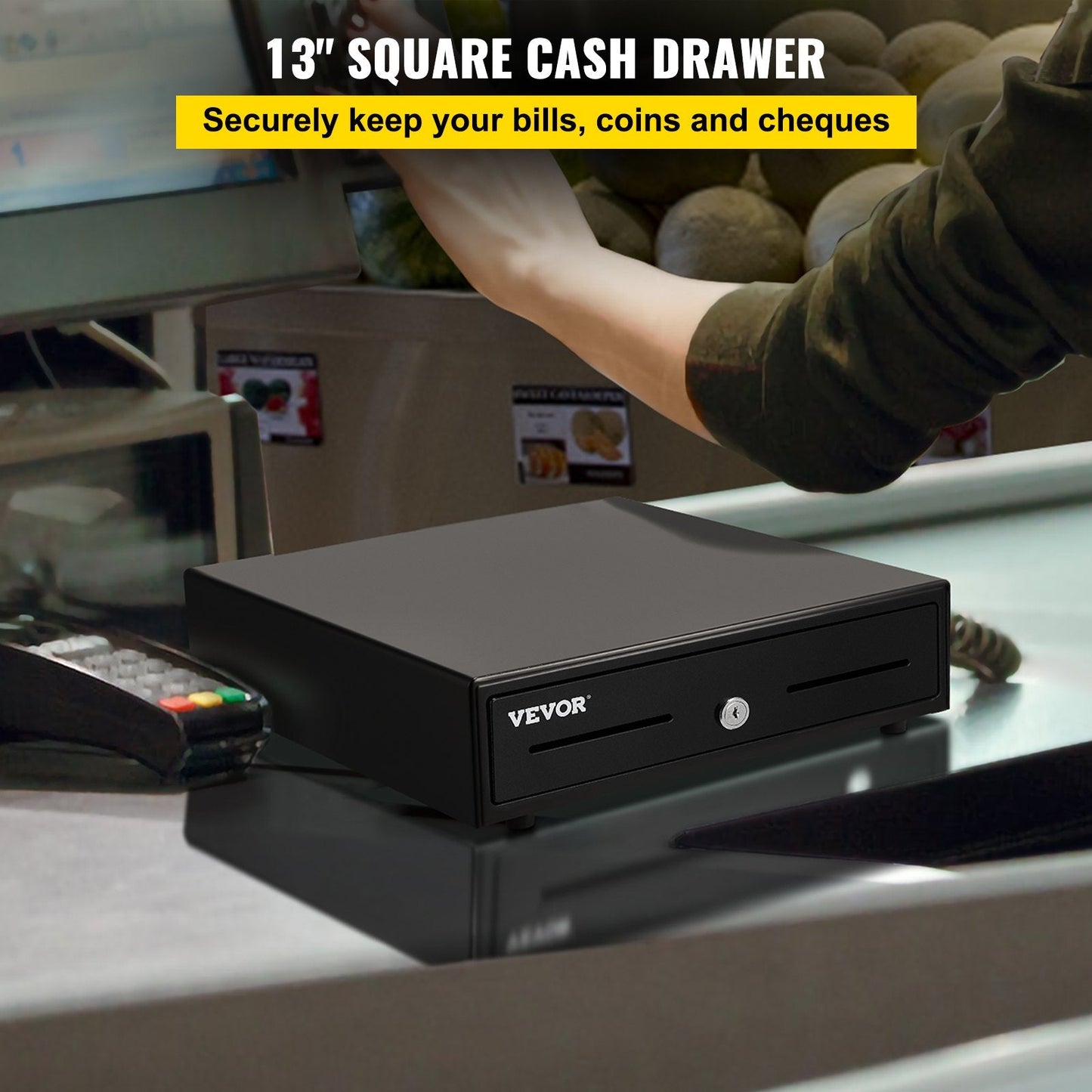 Compact Cash Register Drawer with Key Lock, 4 Bill & 5 Coin Trays, 4.25 kg