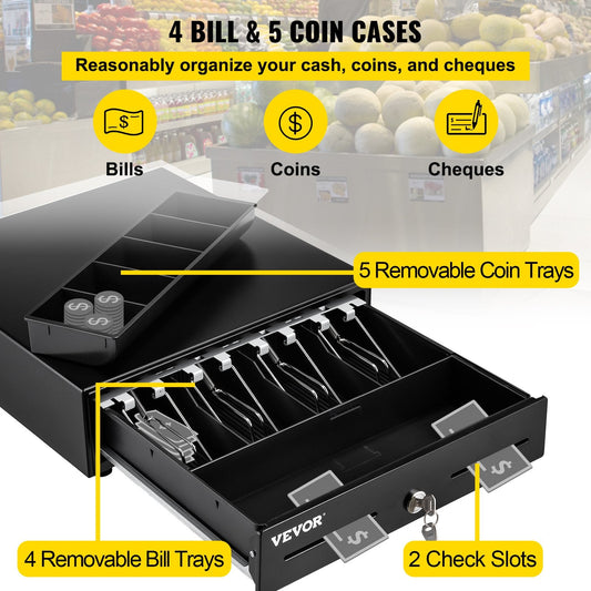 Compact Cash Register Drawer with Key Lock, 4 Bill & 5 Coin Trays, 4.25 kg