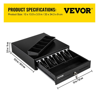 Compact Cash Register Drawer with Key Lock, 4 Bill & 5 Coin Trays, 4.25 kg