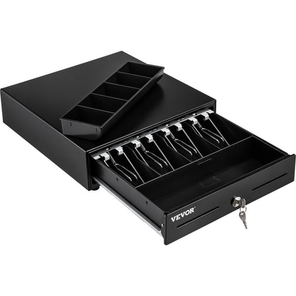 VEVOR Cash Register Drawer, 13" 2 Unlocking Ways, Fully Removable Design with 4
