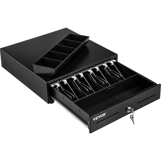 VEVOR Cash Register Drawer, 13" 2 Unlocking Ways, Fully Removable Design with 4