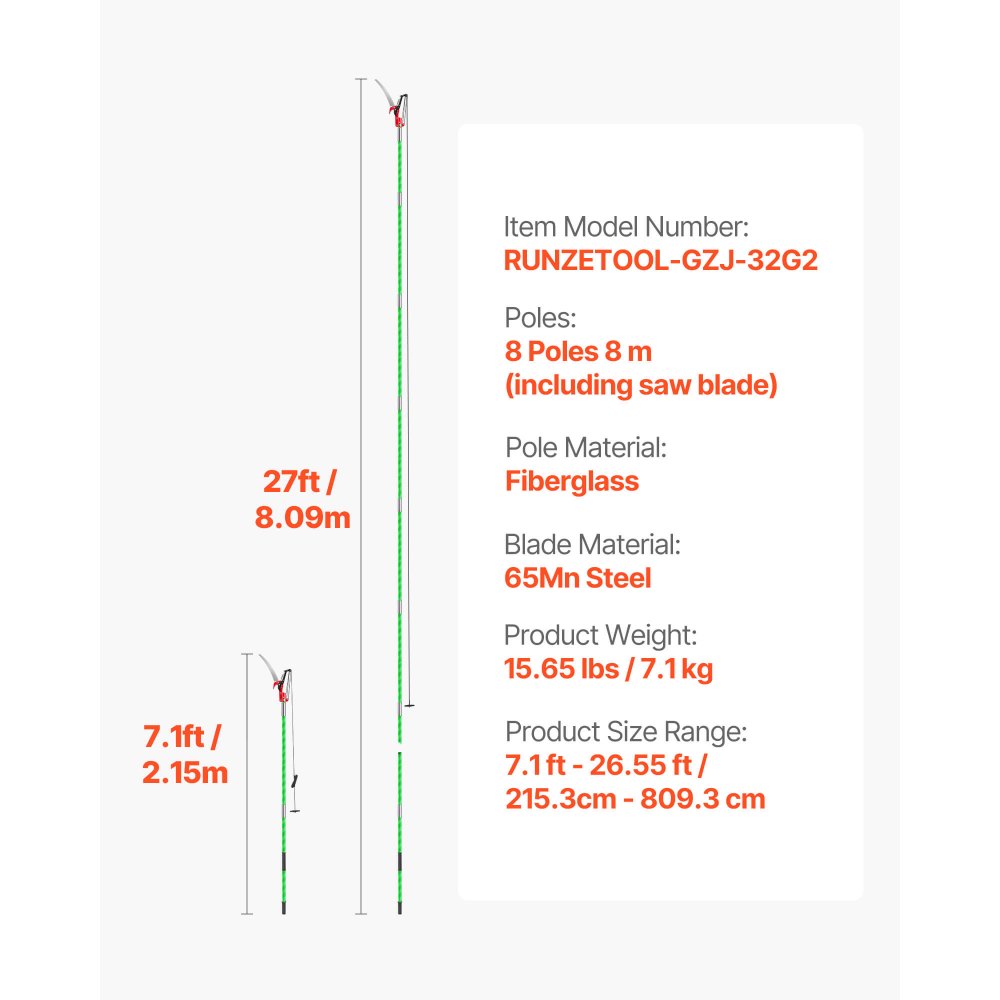 Manual Pole Saw Extendable Pole Tree Pruner 118-809.3 cm with Scissors