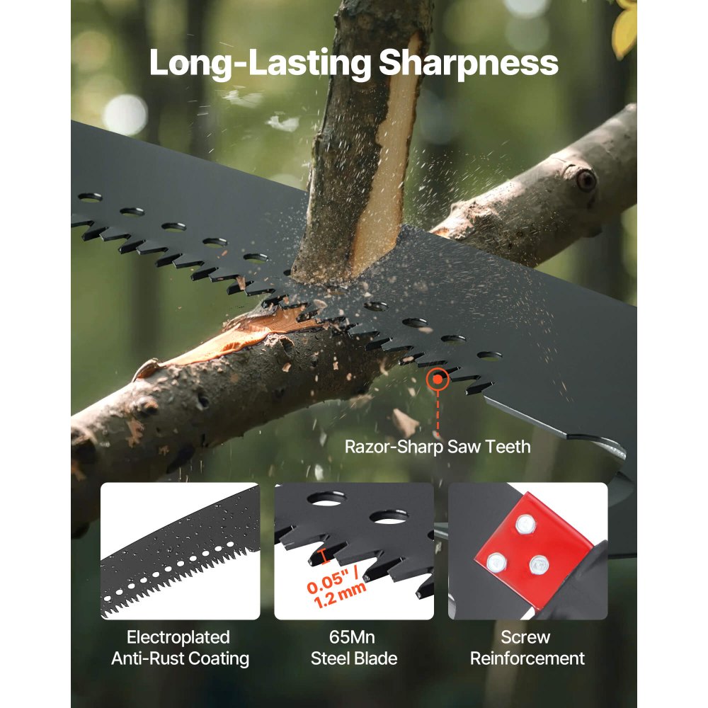 Manual Pole Saw Extendable Pole Tree Pruner 118-809.3 cm 65Mn Steel Blade