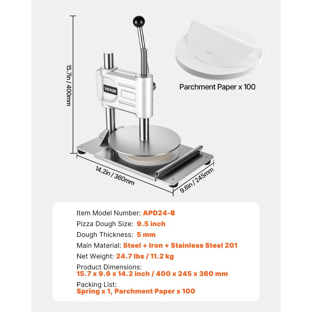 VEVOR 9.5 in Manual Pizza Dough Press Machine Commercial Pizza Pastry Sheeter