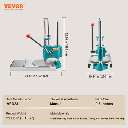 VEVOR Manual Pizza Dough Press Machine, 9.5inch/24cm Household Pizza Pastry, Stainless