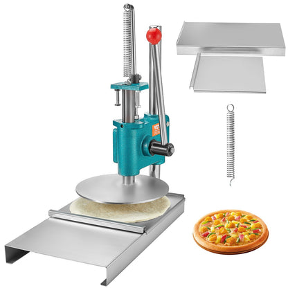Manual Pizza Dough Press Machine, 24cm Stainless Steel, Adjustable Thickness