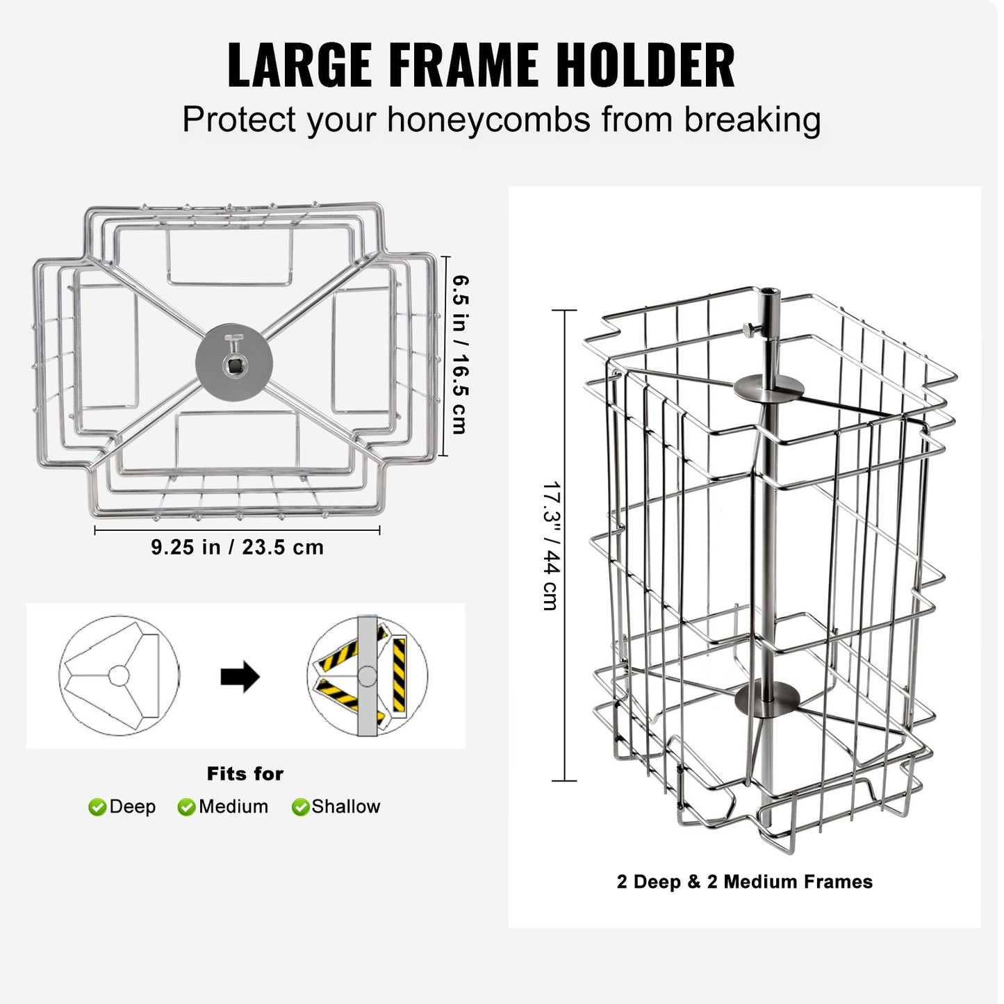Manual Stainless Steel Honey Extractor, 2/4 Frame, with Adjustable Stand