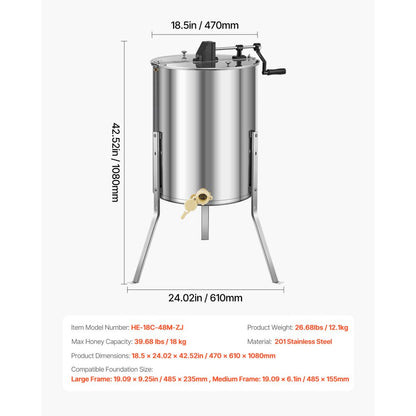 VEVOR Manual Honey Extractor 4/8 Frame Honey Spinner Beekeeping Stainless Steel