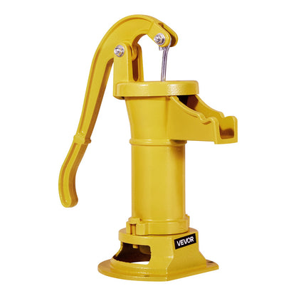 Well Hand Pitcher Pump, 25 ft Maximum Lift, Antique Cast Iron Manual Hand Water Pump, NPT 1-1/4 in Connection, Easy Installation, Old Fashioned for Outdoor Garden, Pond, Backyard, Farm, Yellow
