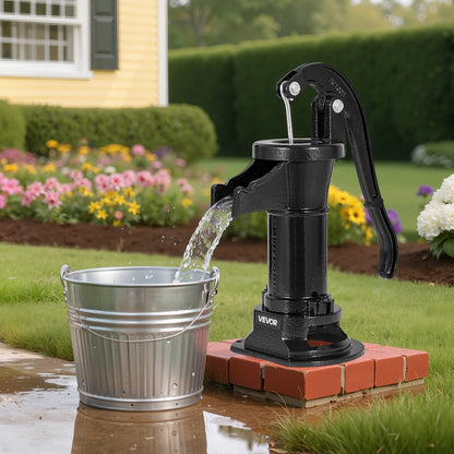 Well Hand Pitcher Pump, 25 ft Maximum Lift, Antique Cast Iron Manual Hand Water Pump, NPT 1-1/4 in Connection, Easy Installation, Old Fashioned for Outdoor Garden, Pond, Backyard, Farm, Black