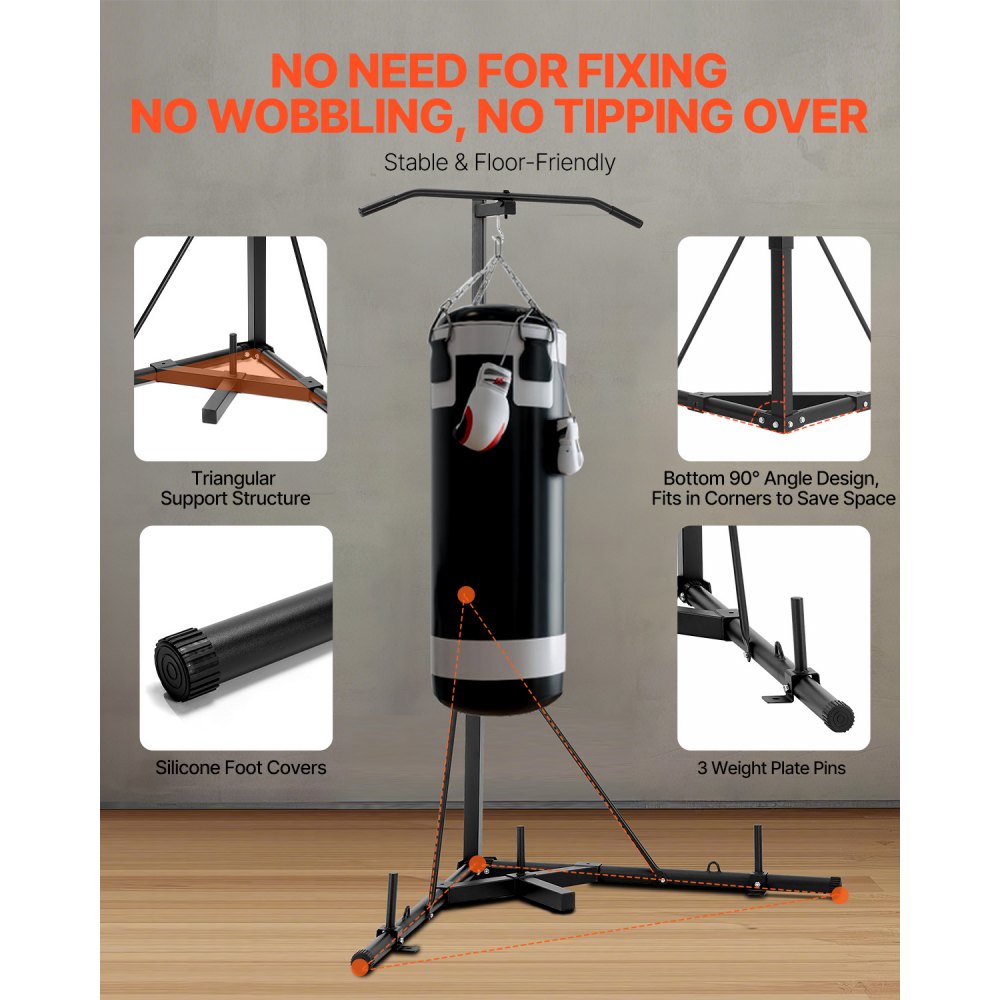 2 in 1 Punching Bag Stand, Steel Heavy Duty Workout Equipment, Adjustable Height Boxing Punching Bag Stand with Pull Up 