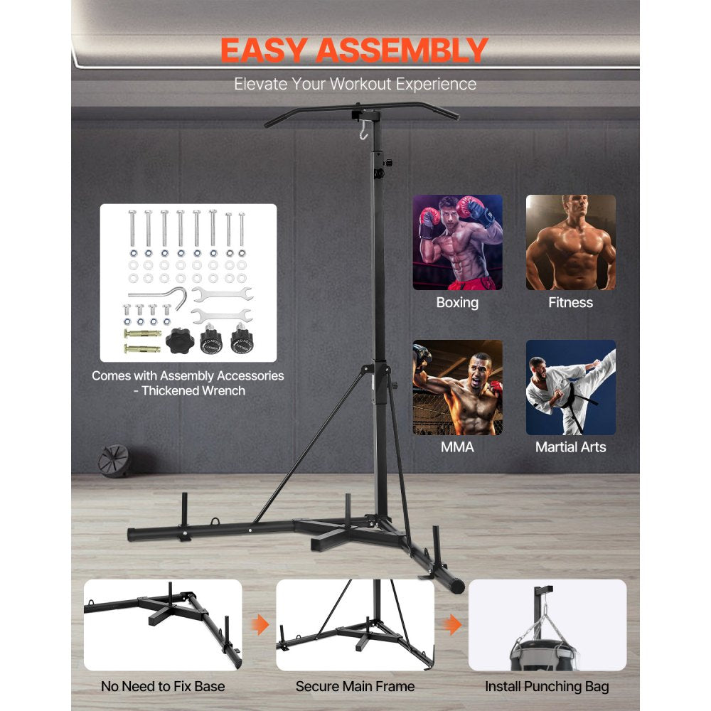 2 in 1 Punching Bag Stand, Steel Heavy Duty Workout Equipment, Adjustable Height Boxing Punching Bag Stand with Pull Up 