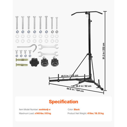 2 in 1 Punching Bag Stand, Steel Heavy Duty Workout Equipment, Adjustable Height Boxing Punching Bag Stand with Pull Up 