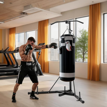 2 in 1 Punching Bag Stand, Steel Heavy Duty Workout Equipment, Adjustable Height Boxing Punching Bag Stand with Pull Up 