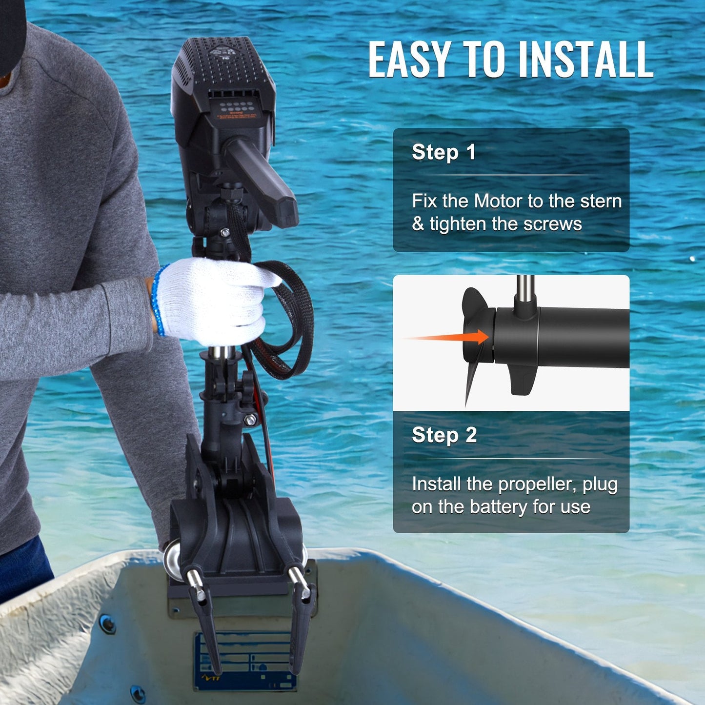 Electric Trolling Motor 25 kg Thrust, 24V, Variable Speed, 0.76m Shaft