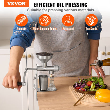 Stainless Steel Manual Oil Press Machine, Easy-Clean Design, 2.26 kg, 0.58 m