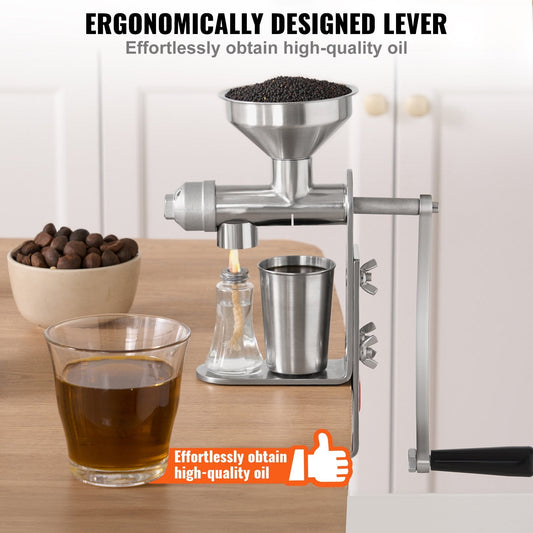 Stainless Steel Manual Oil Press Machine, Easy-Clean Design, 2.26 kg, 0.58 m