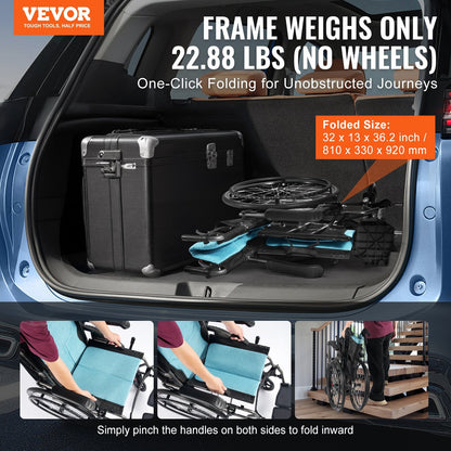 Ultra-Lightweight Aluminum Wheelchair, 46cm Wide Seat, 113kg Capacity