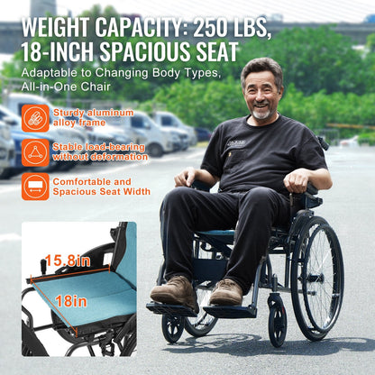 Ultra-Lightweight Aluminum Wheelchair, 46cm Wide Seat, 113kg Capacity