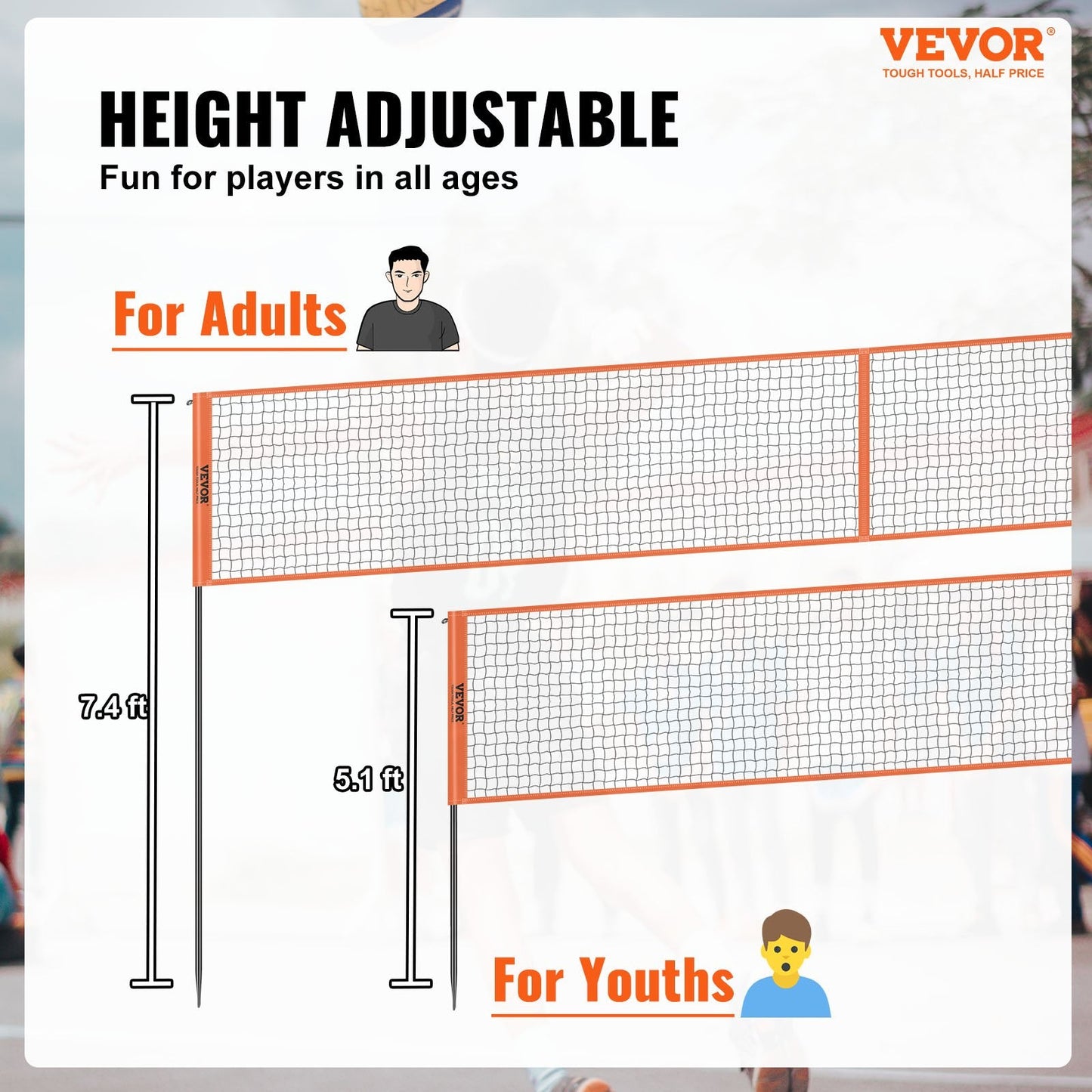 4-Way Volleyball & Badminton Net Set, Adjustable Height for Outdoor Fun
