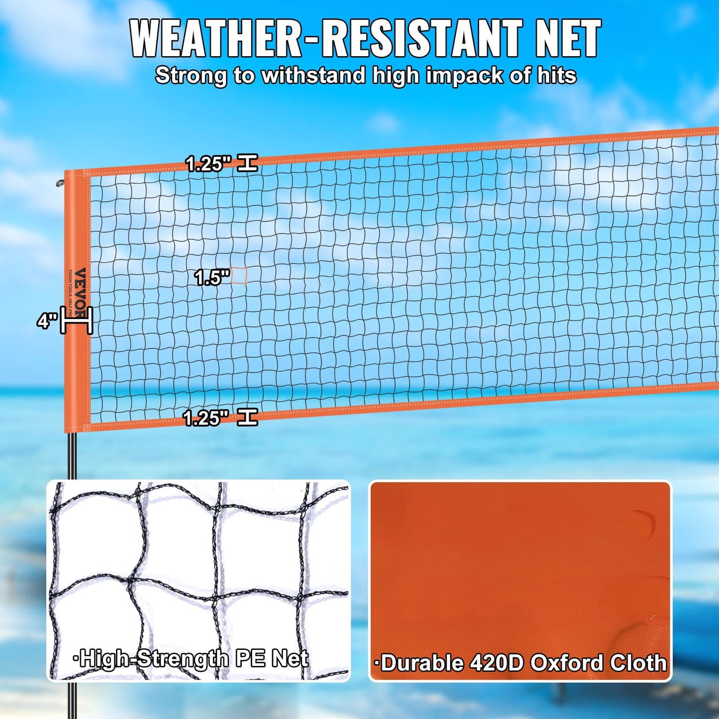 VEVOR 4-Way Volleyball Net, Adjustable Height Badminton Net Set for Backyard Beach