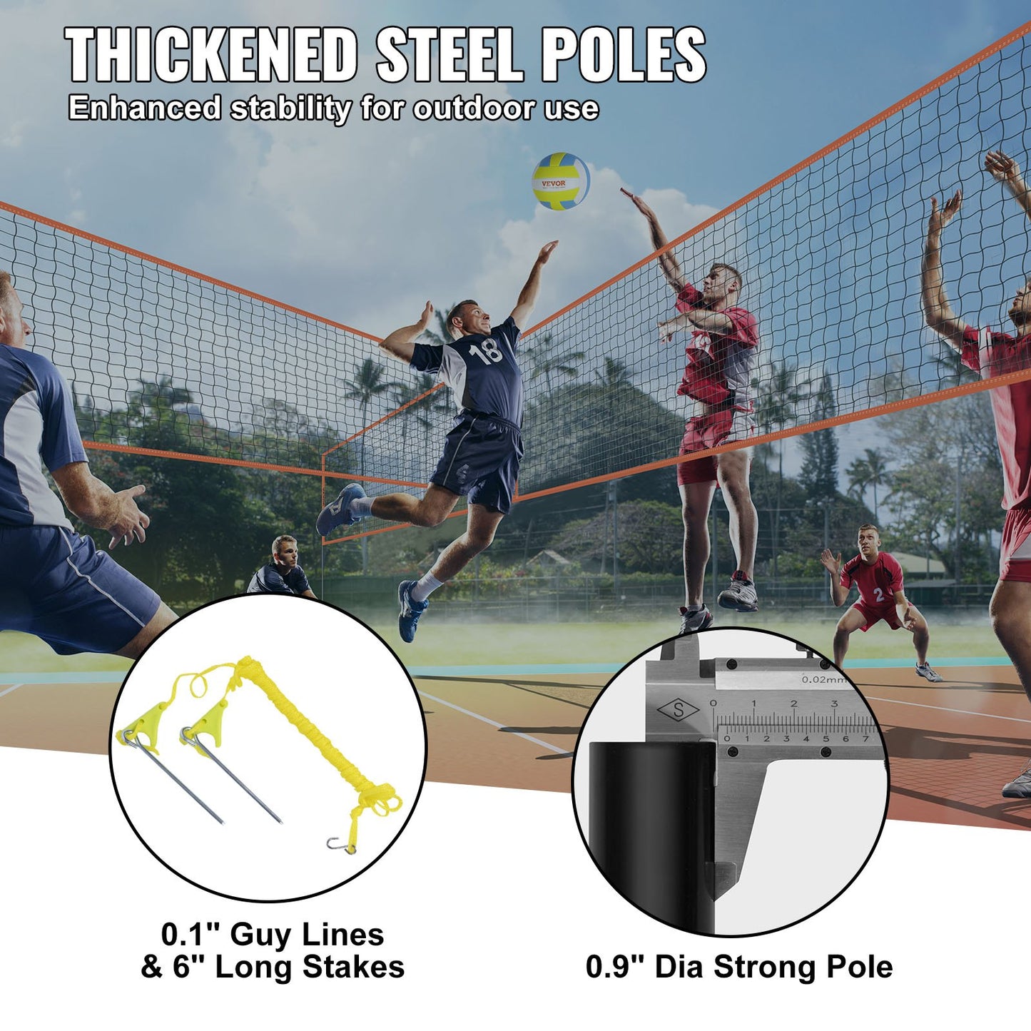 VEVOR 4-Way Volleyball Net, Adjustable Height Badminton Net Set for Backyard Beach