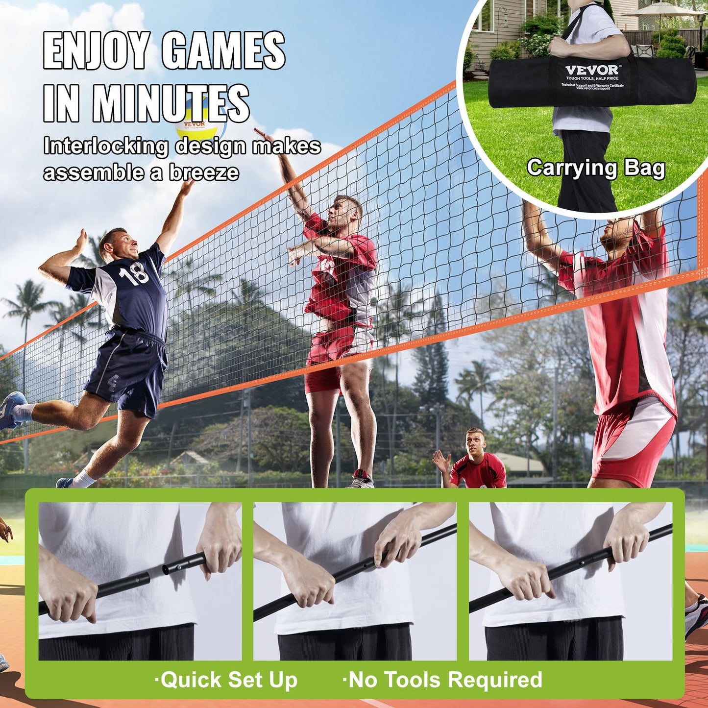 4-Way Volleyball & Badminton Net Set, Adjustable Height for Outdoor Fun