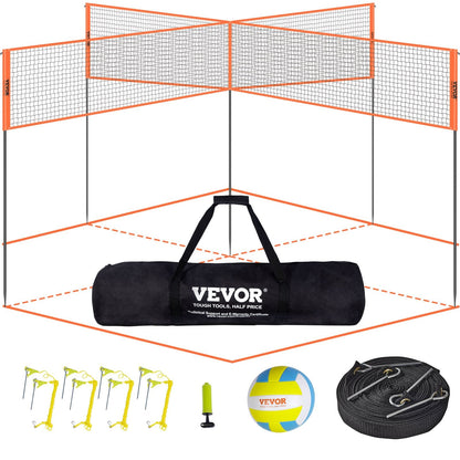 4-Way Volleyball & Badminton Net Set, Adjustable Height for Outdoor Fun