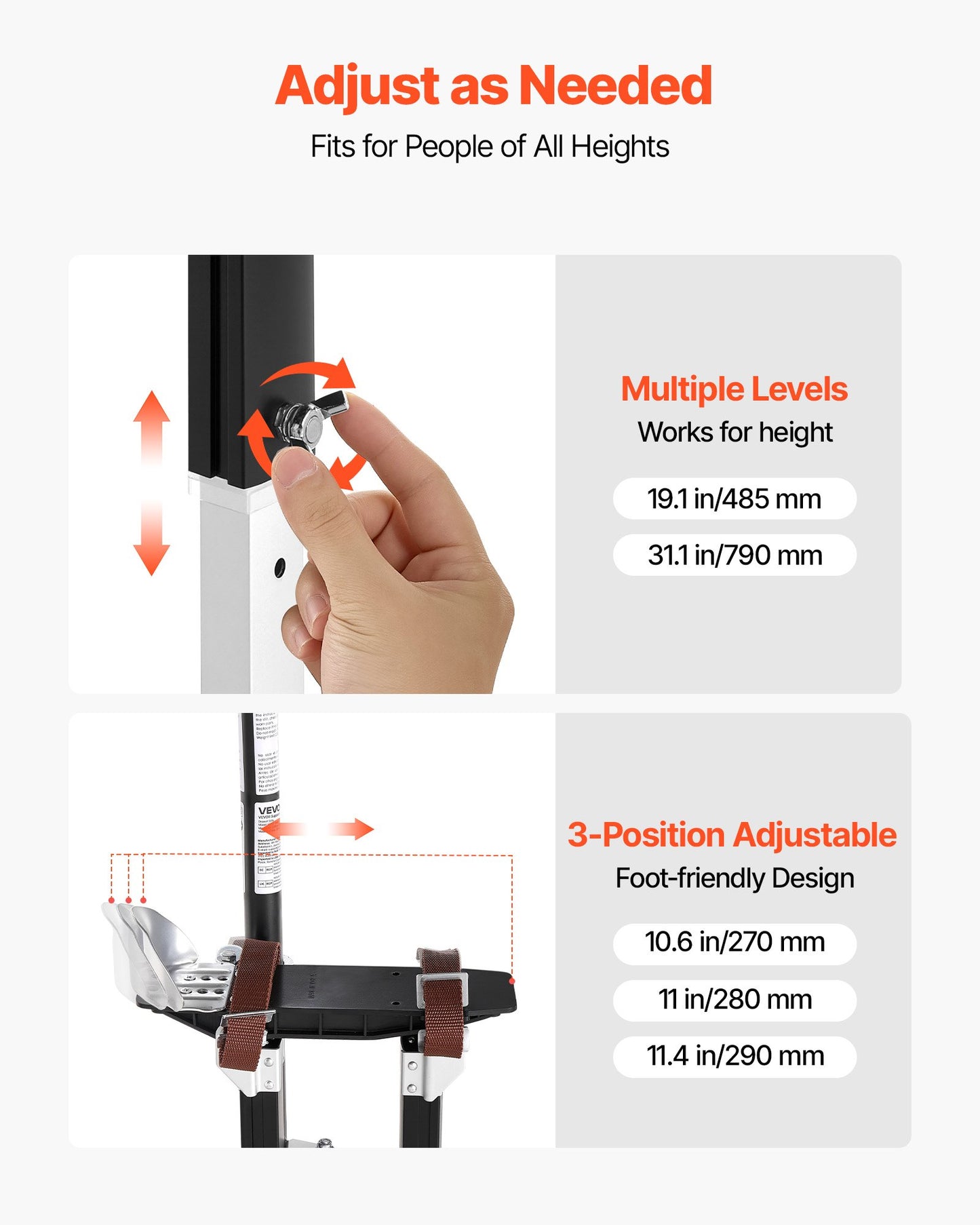 Drywall Stilts, 485-790 mm Adjustable Aluminum Painter Stilts, 103 kg Load Capacity, Non-Slip Rubber Feet, Dual Spring Shock Absorption, Comfortable Leg Straps for Painting, Decoration, Black
