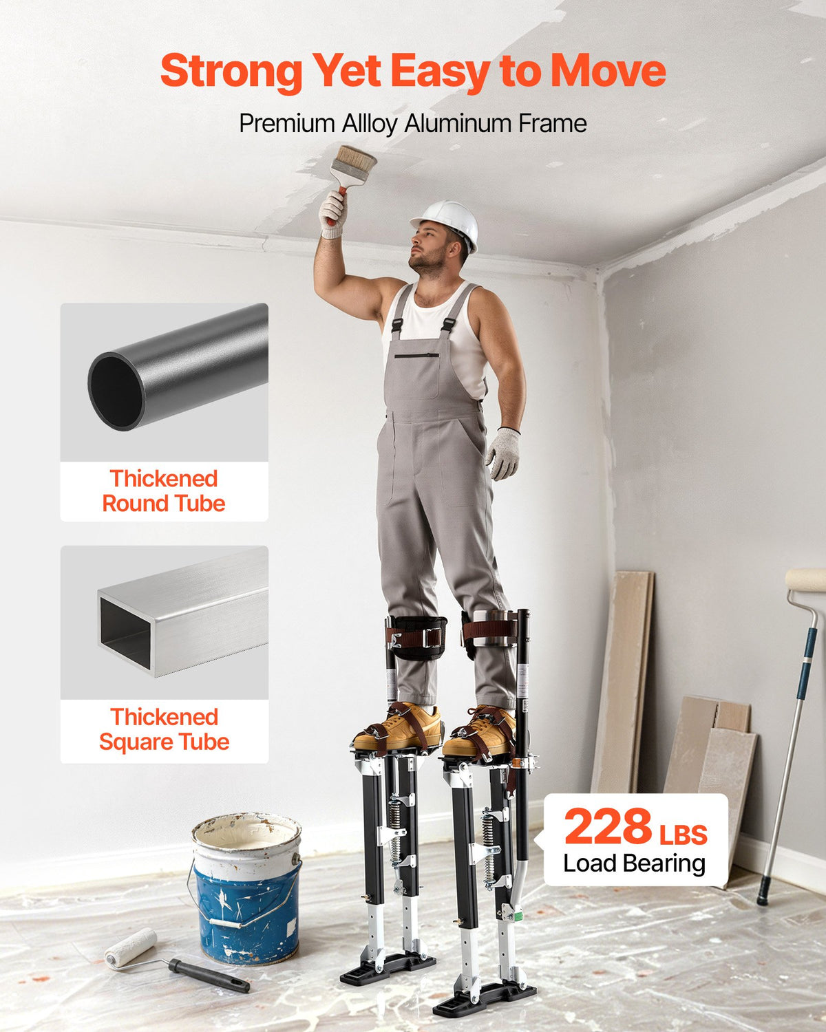 Drywall Stilts, 485-790 mm Adjustable Aluminum Painter Stilts, 103 kg Load Capacity, Non-Slip Rubber Feet, Dual Spring Shock Absorption, Comfortable Leg Straps for Painting, Decoration, Black