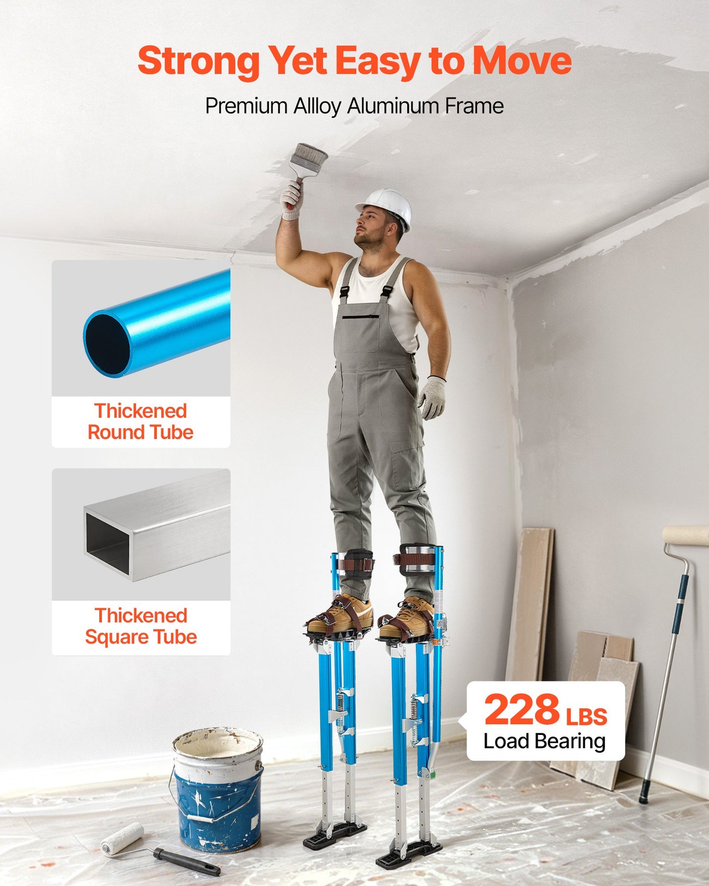 Drywall Stilts, 615-1023 mm Adjustable Aluminum Painter Stilts, 103 kg Load Capacity, Non-Slip Rubber Feet, Dual Spring Shock Absorption, Comfortable Leg Straps for Painting, Decoration,Blue