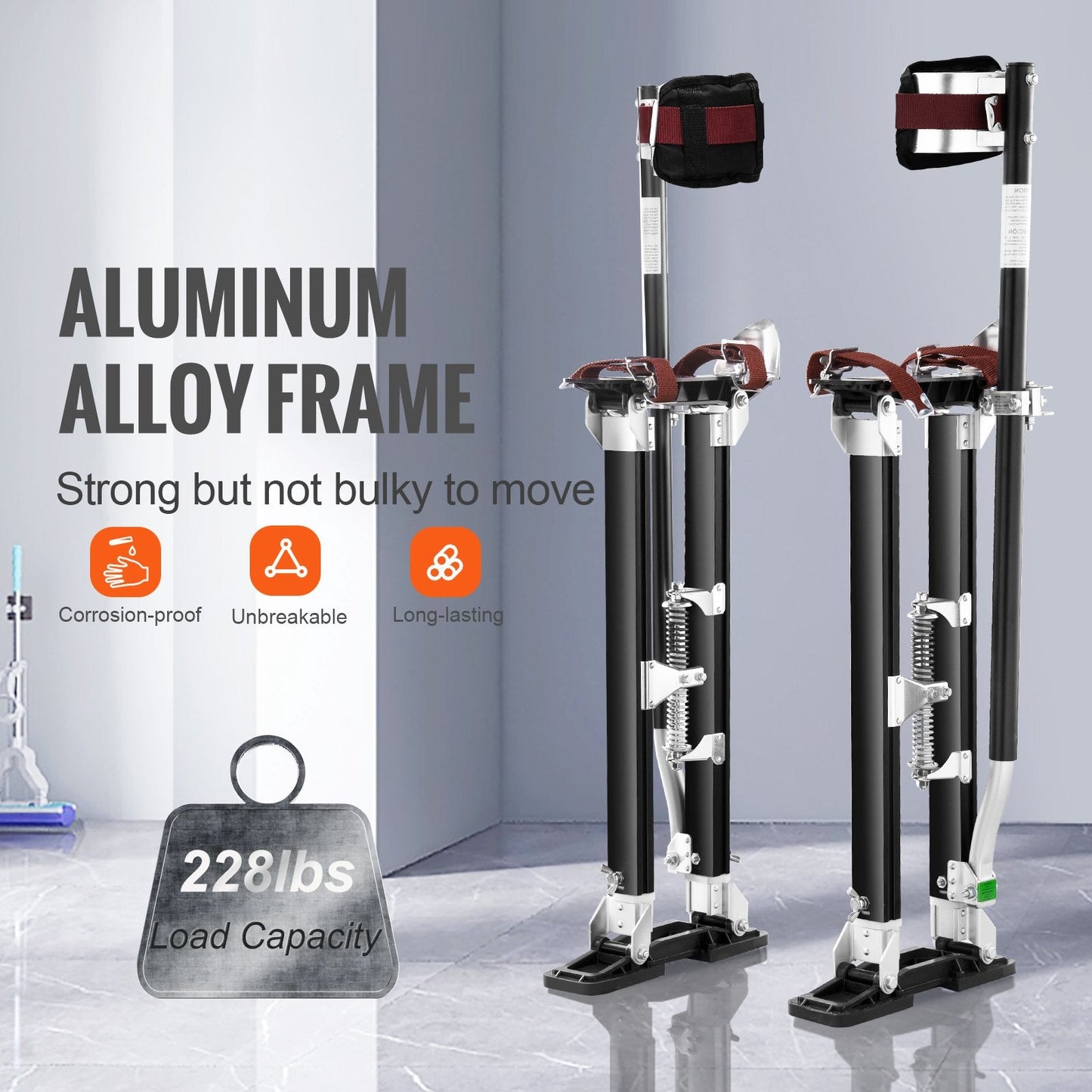 Adjustable Aluminum Drywall Stilts with Knee Pads, 61-101.6 cm, 103 kg Capacity