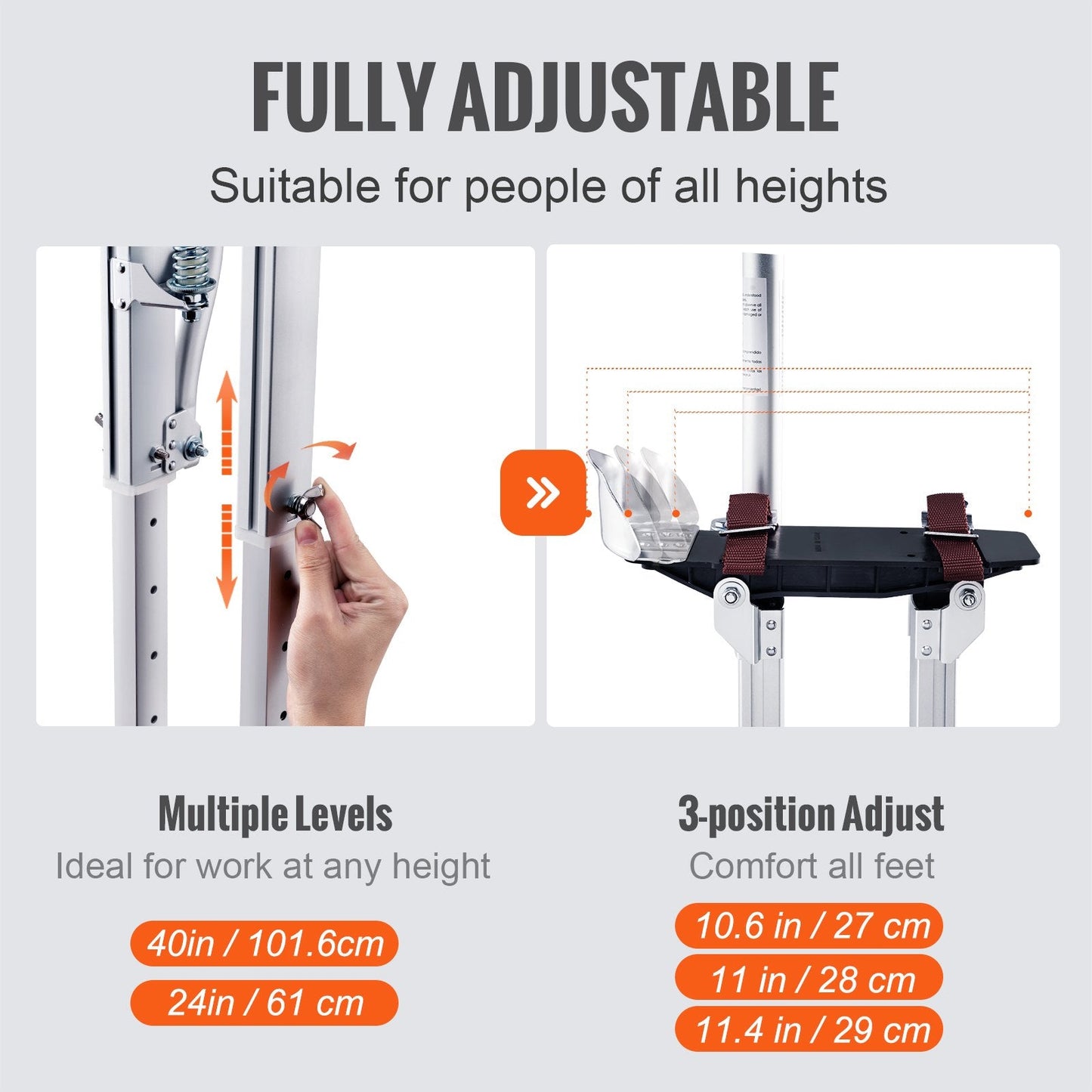 Adjustable Aluminum Stilts with Knee Pads for Painting & Taping, 61-101.6 cm