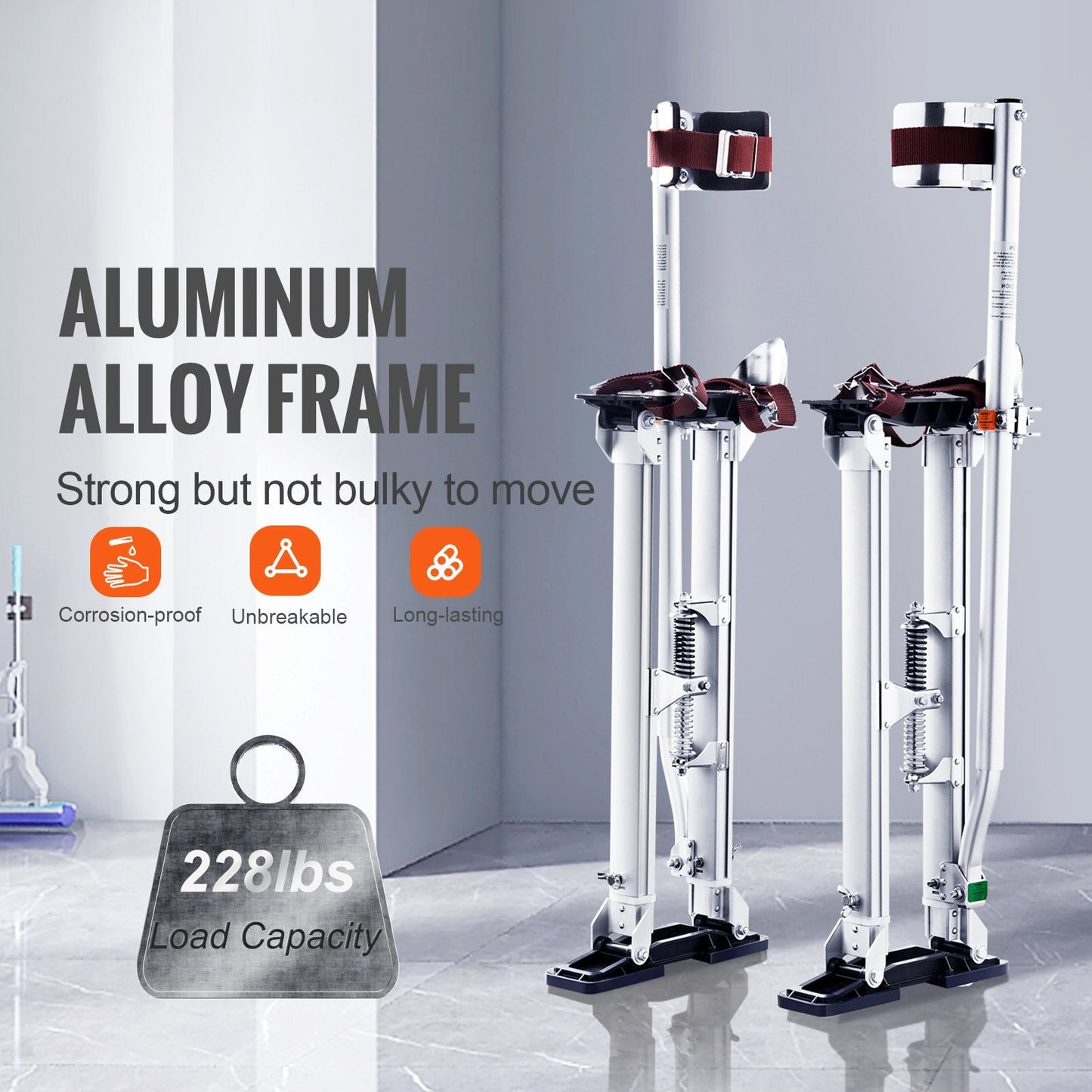 Adjustable Aluminum Stilts with Knee Pads for Painting & Taping, 61-101.6 cm