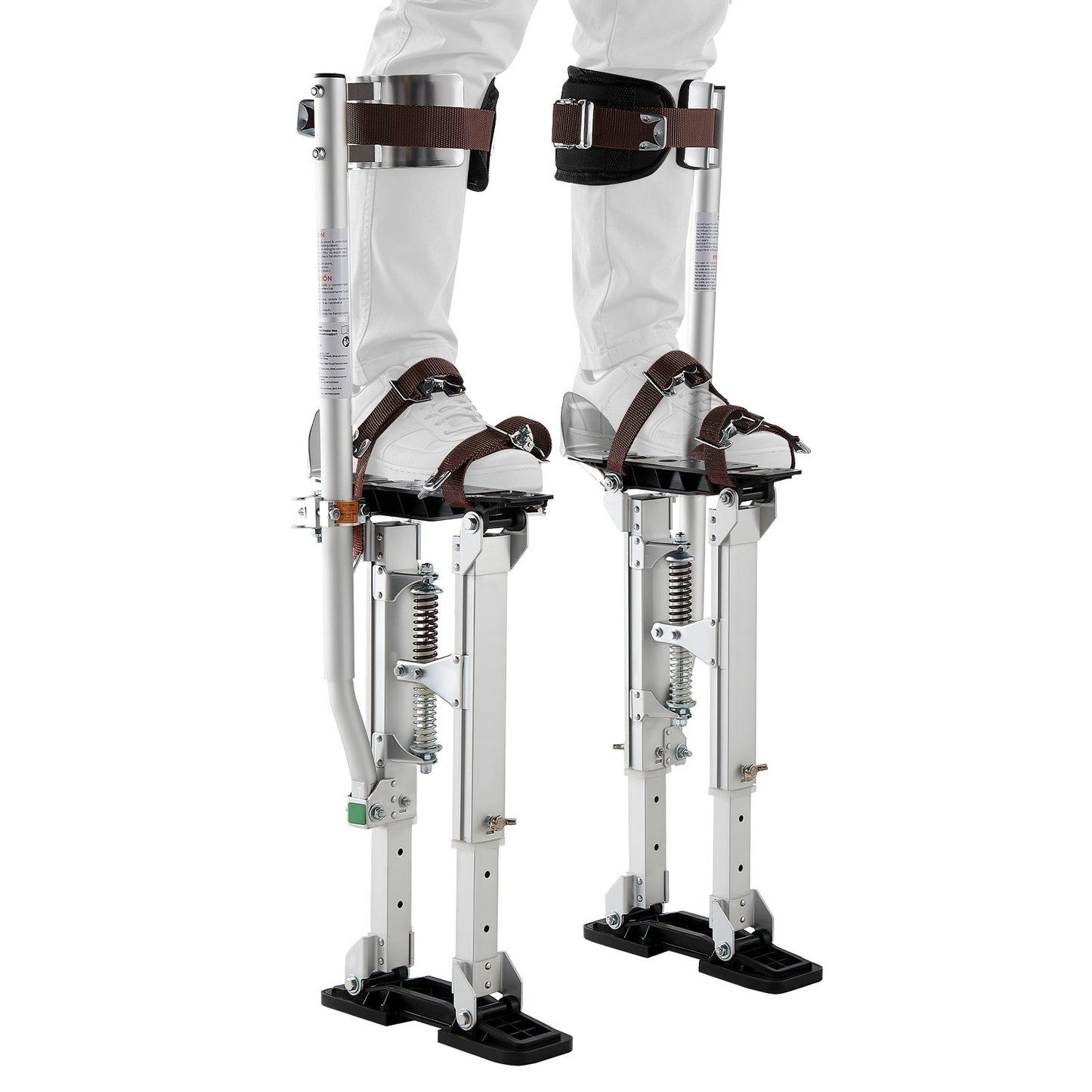 Drywall Stilts, 409-613 mm Adjustable Aluminum Painter Stilts, 103 kg Load Capacity, Non-Slip Rubber Feet, Dual Spring Shock Absorption, Comfortable Leg Straps for Painting, Decoration,Silver