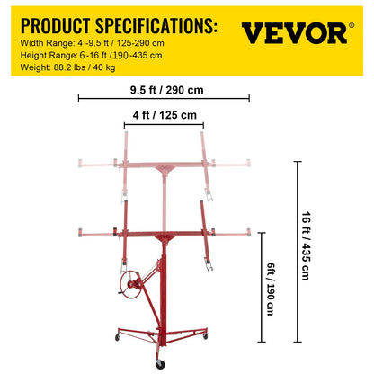 Heavy-Duty Drywall Panel Hoist with Lockable Wheels, 4.8m Lift, 68kg Capacity